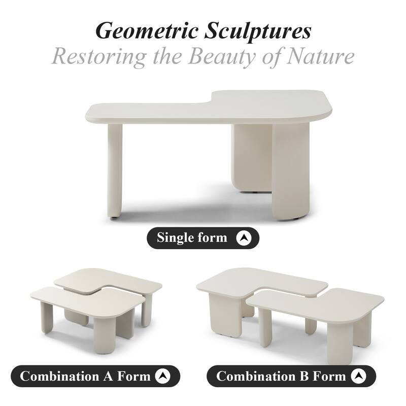 35.43" L-Shape Modern Coffee Table Upgraded, Cocktail Table with Multi-layer Green Paint, Drinking Side Table