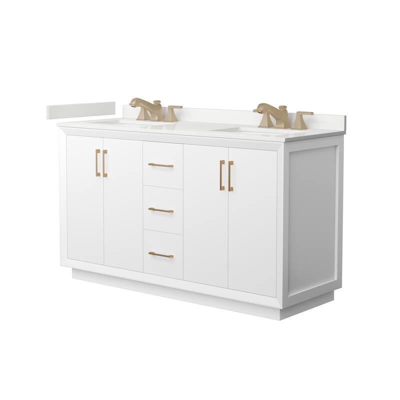 Wyndham Collection WCF414160D-QTZ-US3MXX Strada 60" Free Standing - White / White Quartz Top / Satin Bronze Hardware