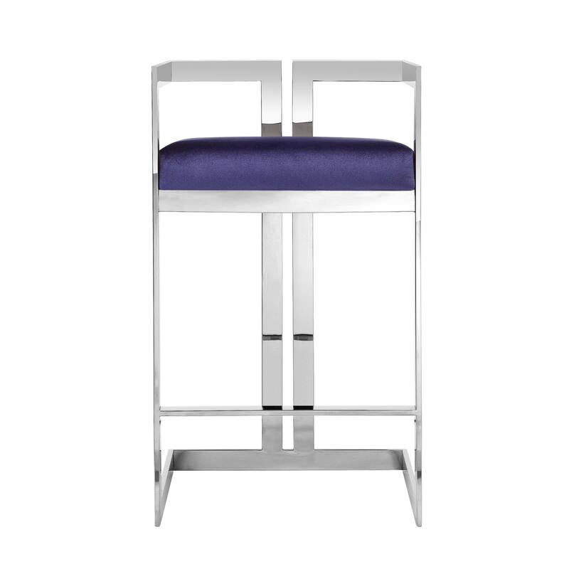 Suki 26 Inch Counter Stool Chair, Navy Velvet, Silver Stainless Steel Frame