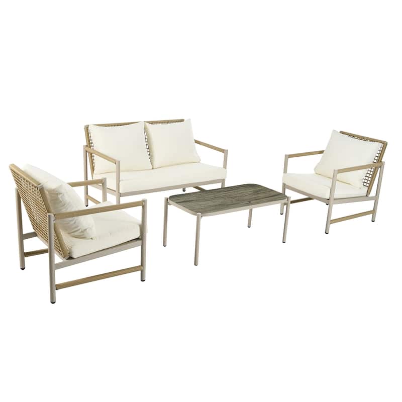 4 Pieces Patio Furniture Set, PE Rattan Wicker 4 Pcs Outdoor Sofa Set w/Washable Cushion