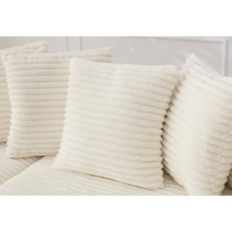 Oversized Two-Piece L Shaped Corduroy Sofa with Left Chaise Daybed, Eight Throw Pillows, Beige