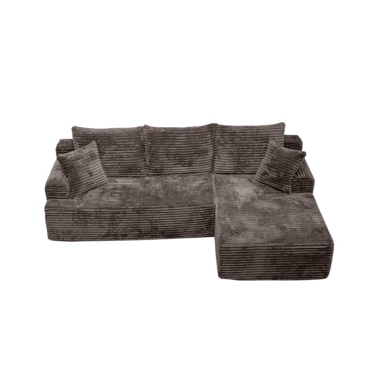 L-Shaped Corner Sectional Sofa Set with Side Chaise Lounge, Soft Foam Cushion Modular Sofa Corduroy Leisure Couch