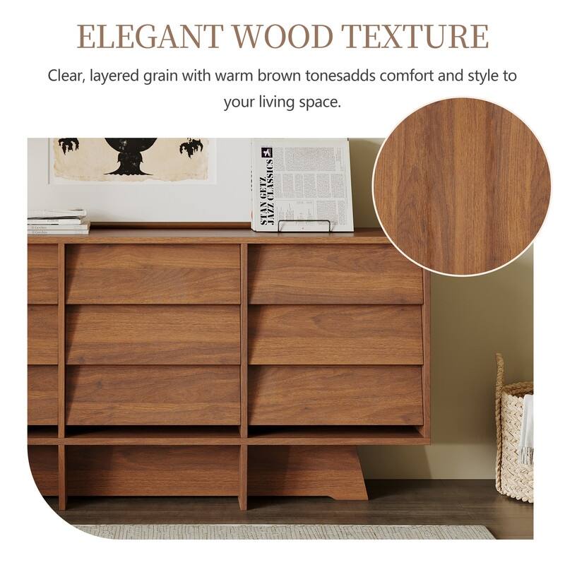 59" Mid Century Modern Sideboard Buffet Cabinet, Brown Wood Storage Cabinet with 9 Drawers for Living Room, Dining Room