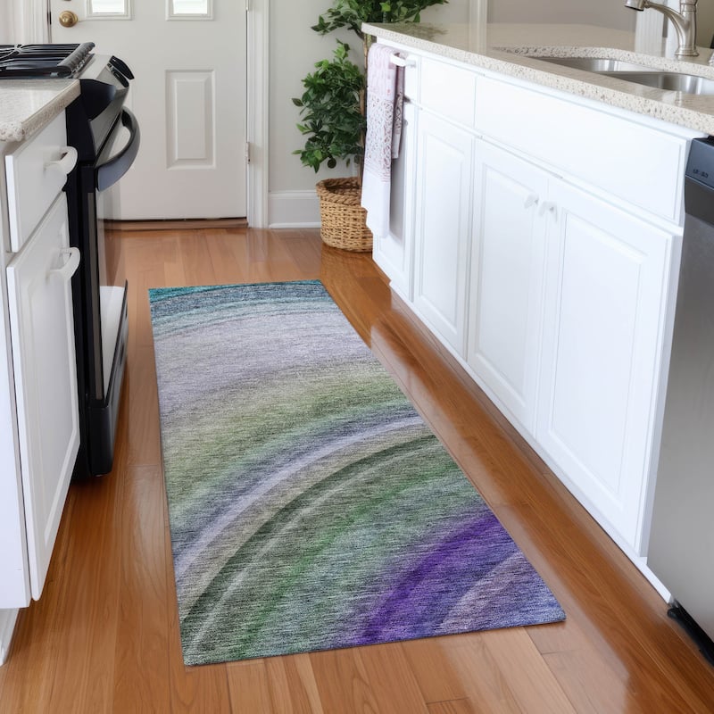 Machine Washable Indoor/ Outdoor Chantille Abstract Wave Rug - Teal - 2'3" x 7'6"