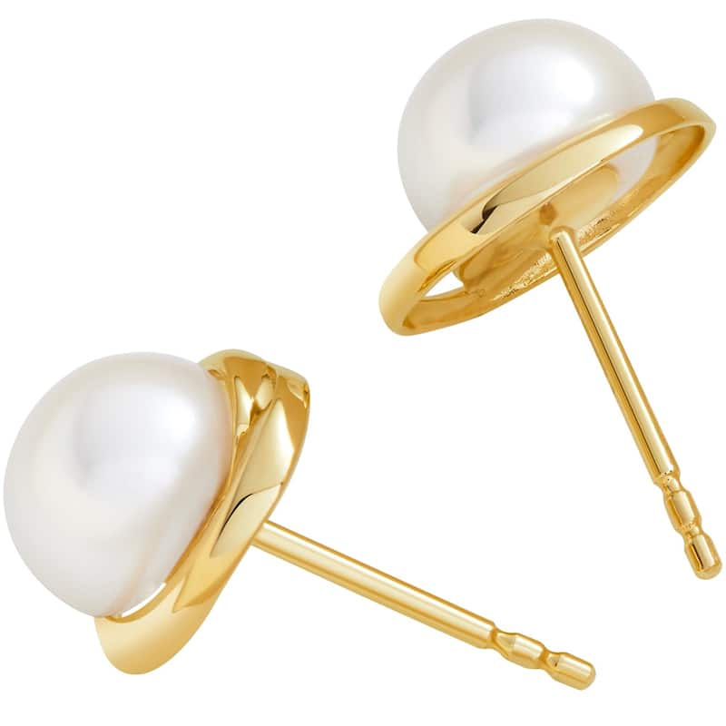 14k Yellow Gold Freshwater Pearl Swirl Solitaire Stud Earrings