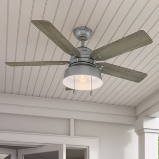 Hunter 52" Mill Valley Outdoor Ceiling Fan with LED Light Kit and Pull Chain - Farmhouse, Industrial, Rustic - DAMP RATED!