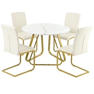5-Piece Round Dining Table Set with Faux Marble Dining Table - Bed Bath ...