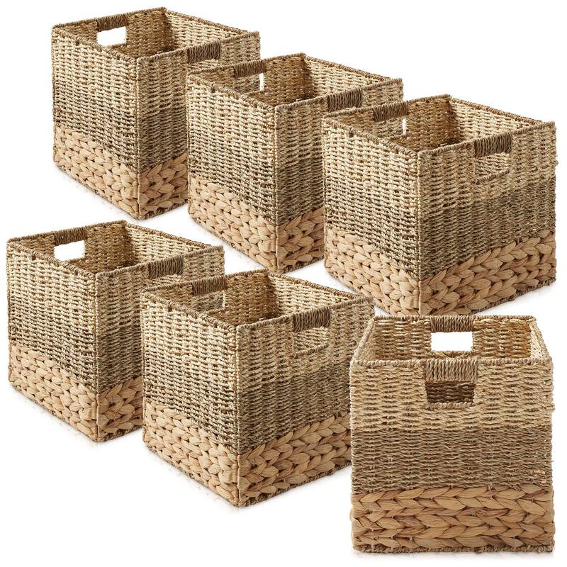 Mixed Weave Hyacinth Seagrass Storage Basket Set Natural Wicker - 12" x 12", 6-Pack