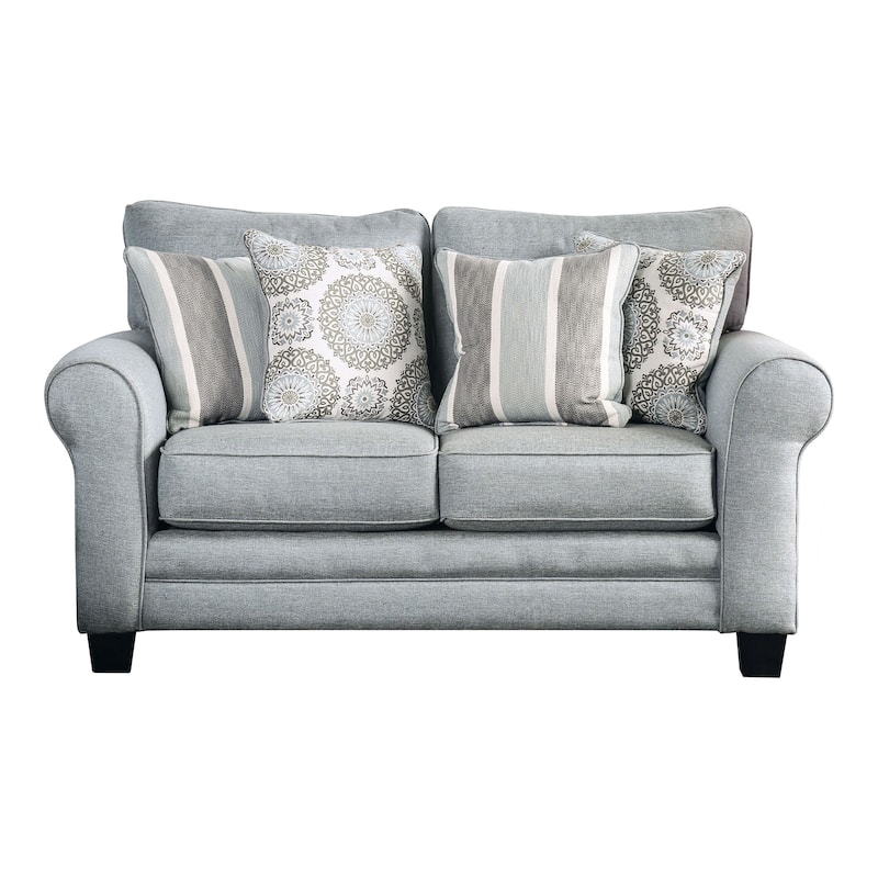Nia Transitional Grey Fabric Padded Stain Resistant Loveseat by Furniture of America - Blue Grey
