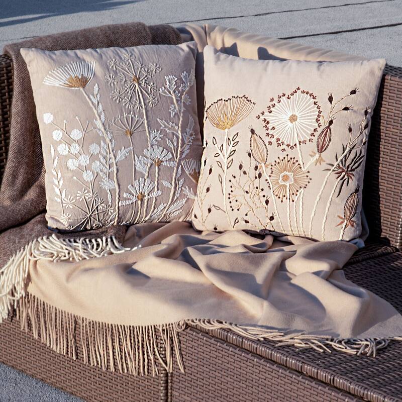 Summer Blossom Cotton Embroidered Decorative Throw Pillow