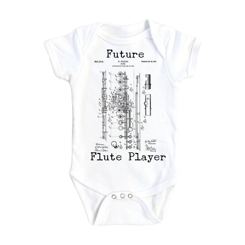 Flute Patent - Baby Boy Girl Clothes Infant Bodysuit Funny Cute Newborn - White - 0-3M