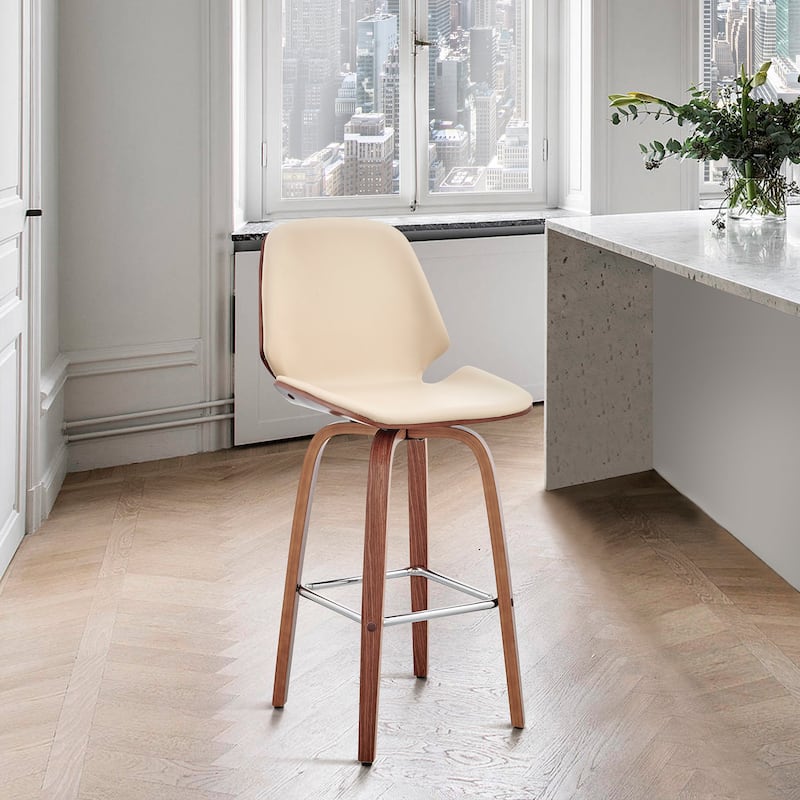 Arabela Faux Leather and Wood Swivel Counter Stool - Walnut - Cream, Walnut and Walnut