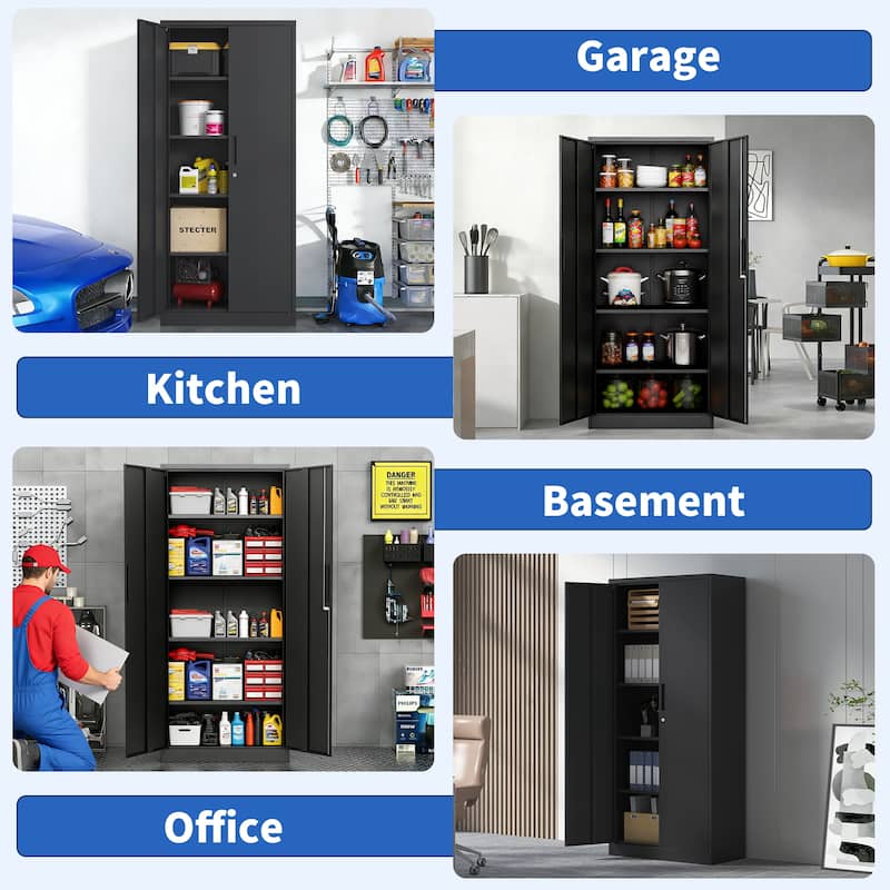 72"H Metal Garage Storage Cabinet, Locking Cabinet with Doors and 4 Shelves, Tall Cabinets Lockable File Cabinet for Home Office