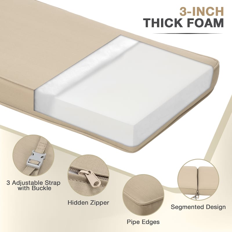 Aoodor Patio Chaise Lounger Cushions Set of 2, Olefin Fabric, Water-Resistant, 72x21x3 Inches(Only Cushions)