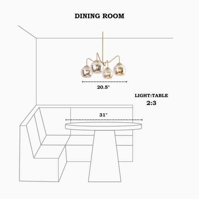 Ziv Mid-Century Modern 4-Light Gold Chandelier with Mercury Glass Shades - 20.5" D x 8.5" H