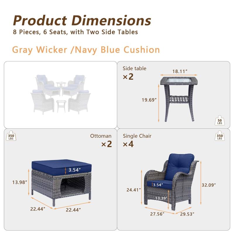 Outdoor Patio Furniture-Gray Wicker Armchair with Storage Ottoman Sets