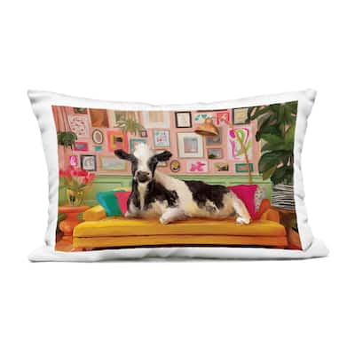 Stupell Cow in Whimsical Maximalist House Printed Outdoor Throw Pillow Design by Kamdon Kreations