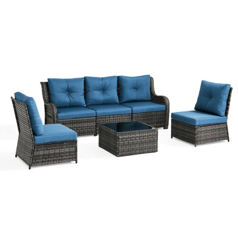 Outdoor Wicker Patio Conversation Furniture Set with Table and Cushion