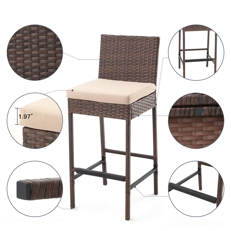 AVAWING 3PCS Patio Bar Set Outdoor Rattan Bar Set with Removable Cushion