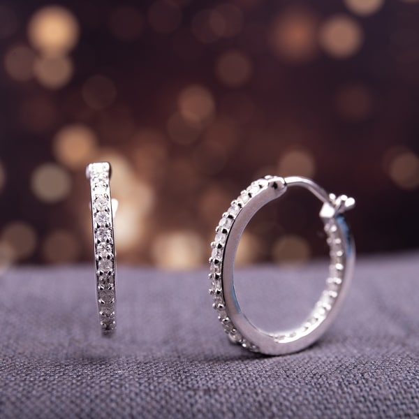 Miadora Sterling Silver 1/2ct TDW Diamond Inside Outside Hoop Earrings - 18 mm x 1.8 mm x 18 mm - 18 mm x 1.8 mm x 18 mm. Opens flyout.