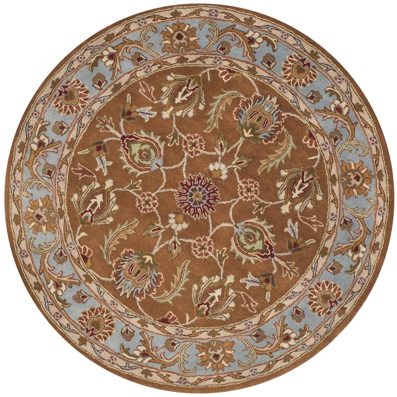 SAFAVIEH Handmade Heritage Full Bloom Traditional Oriental Wool Rug - 6' x 6' Round - Brown/Blue
