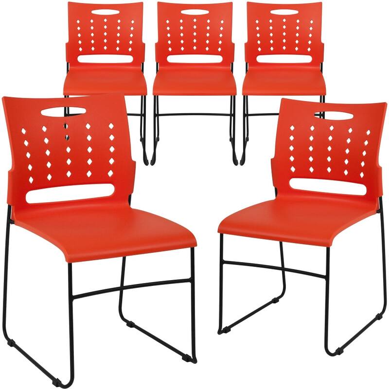 5 Pack HERCULES Series 881 lb. Capacity Sled Base Stack Chair with Air-Vent Back - Orange