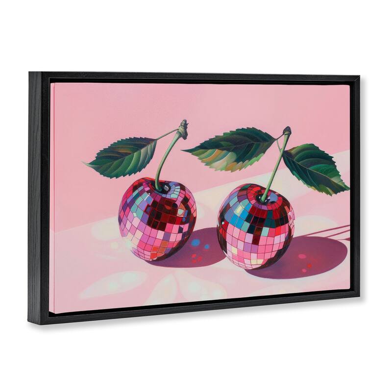 Stupell Disco Ball Cherry Pair Framed Floater Canvas Wall Art Design By LSR Creative Studio