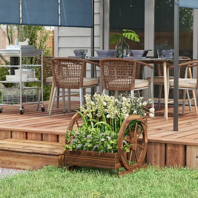 Outsunny 3-Tier Raised Garden Bed, Wooden Wagon Planter Boxes with Drainage Holes, for Vegetables Flowers Herbs