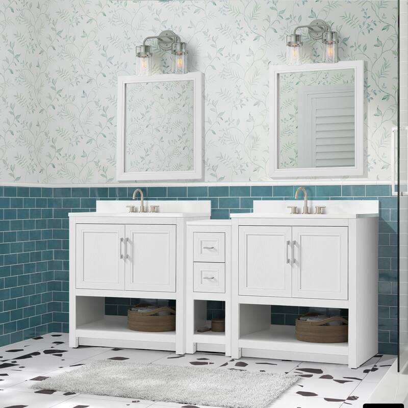 Blakely Double Vanity with Mirror and 12-inch Cabinet - 31" x 18.75 x 37" h - White