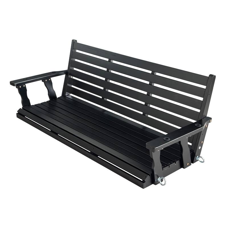 Wooden Porch Swing with Hanging Chains and 7mm Springs Heavy Duty 800 LBS for Outdoor Patio Garden Yard