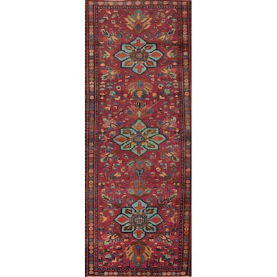 Hand Knotted Oriental 100% Wool Carpet Traditional Geometric Red Tabriz Runner Rug - 10' 9'' X 3' 6''