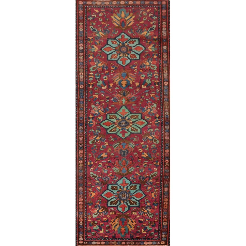 Hand Knotted Oriental 100% Wool Carpet Traditional Geometric Red Tabriz Runner Rug - 10' 9'' X 3' 6''