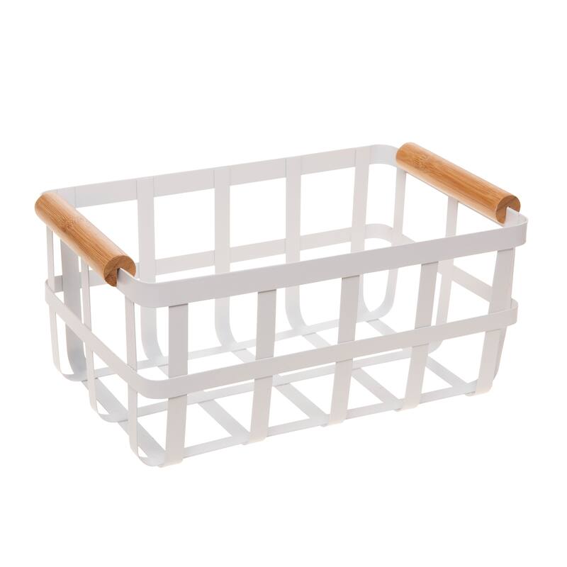 Simplify Rectangular Metal Basket with Bamboo Handles