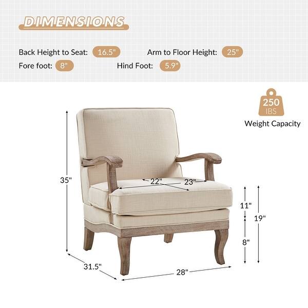 dimension image slide 1 of 2, Rinaldo Farmhouse Polyester Armchair with Comfortable Backrest and Cushion by HULALA HOME