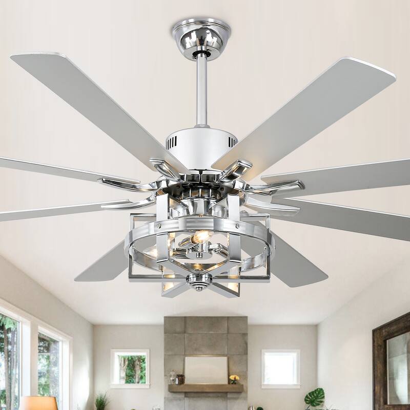 Bella Depot 65" Industrial Large Ceiling Fan 6-Speed 8-blades Reversible Fan with Light and Remote - Silver