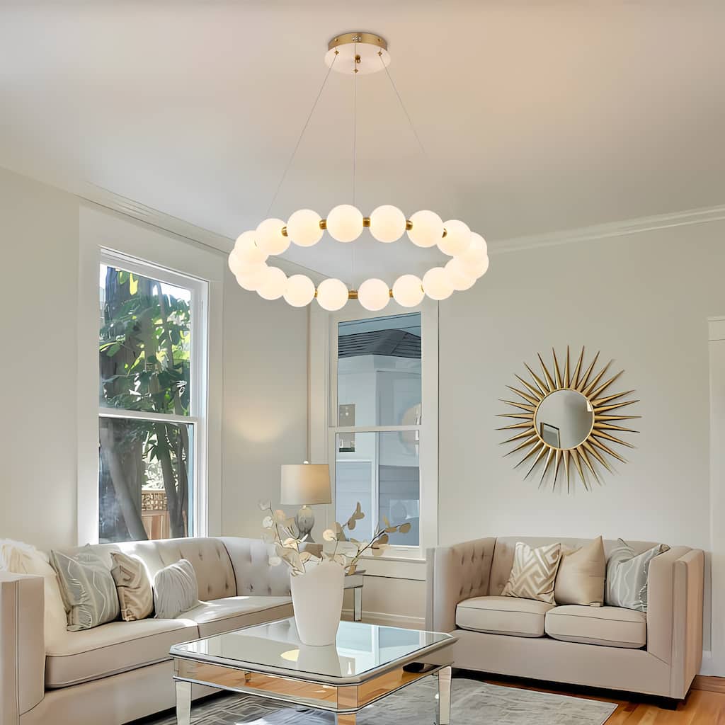 Integrated Round LED Chandelier - Antique Light Fixture with Acrylic Shades