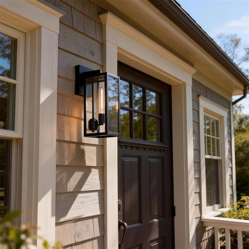 Black Outdoor Lighting Wall Sconce with Clear Glass