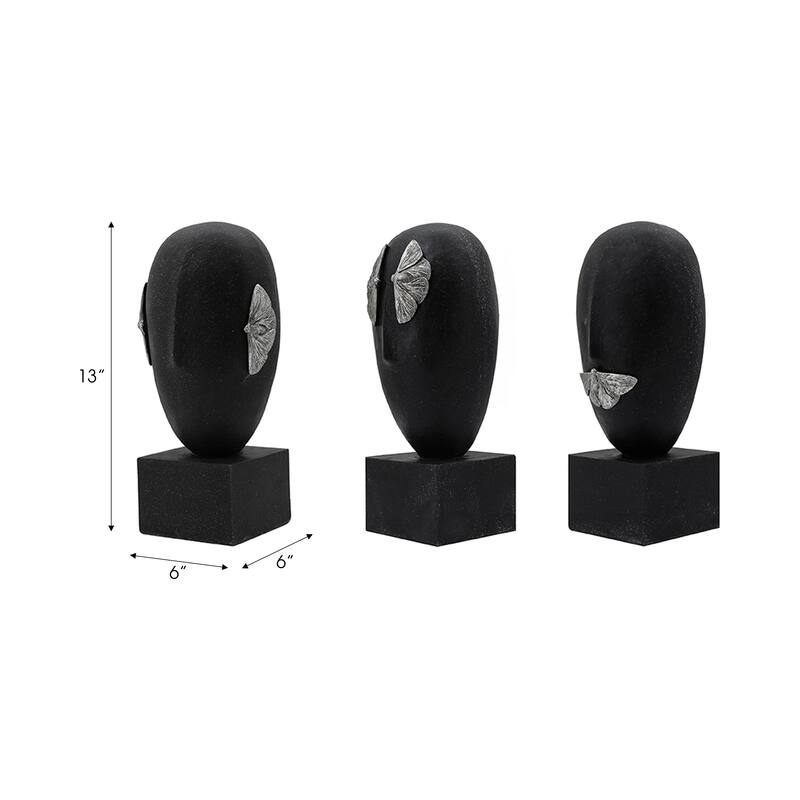 Resin Modern Sculptures with Butterfly Decorative Art (Set of 3) - 6" x 6" x 13"