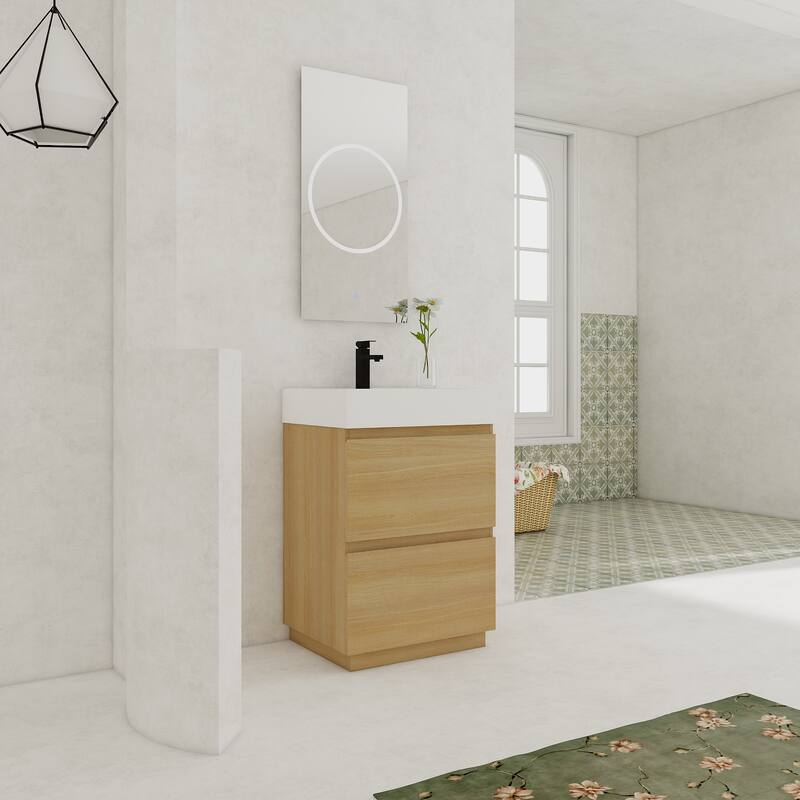 GDFStudio - Lecce Modern Freestanding Bathroom Vanity Set with Resin Sink, 2 Soft Close Drawers & Antirust Hardware