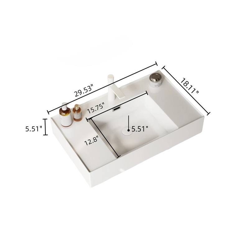 48" Floating Bathroom Vanity with Rectangular Acrylic Integrated Vessel Sink, Striped Natural Wood Shelves