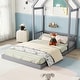 preview thumbnail 5 of 8, Full Size Roof-Framed Headboard Floor Bed with Guardrails, House-Style Design for Cozy and Safe Sleep