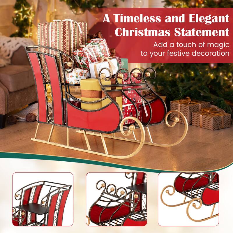 Gymax 23''Christmas Santa Sleigh w/ 2-Tier Storage Shelf Christmas - See Details