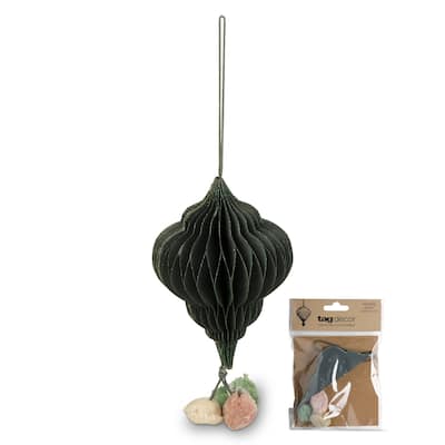 Pom Pom Honey Comb Ornament Green Multi Decor Decoration Hanging Ornament Xmas Holiday Christmas Tree Home Decor
