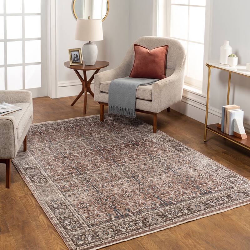 Artistic Weavers Laura Vintage Floral Area Rug - 5'3" Round - Red