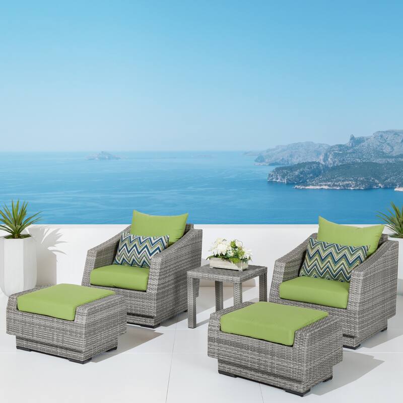 Cannes 5 Piece Aluminum Outdoor Patio Club Chair & Ottoman Set.