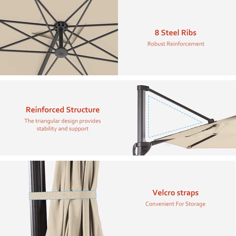 LIVOOSUN 10x8FT Rectangular Cantilever Patio Umbrella Aluminum Frame