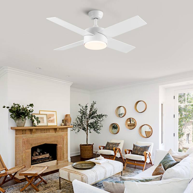44 in. Indoor Matte Black Ceiling Fans with Dimmable Integrated LED Light and Remote Control