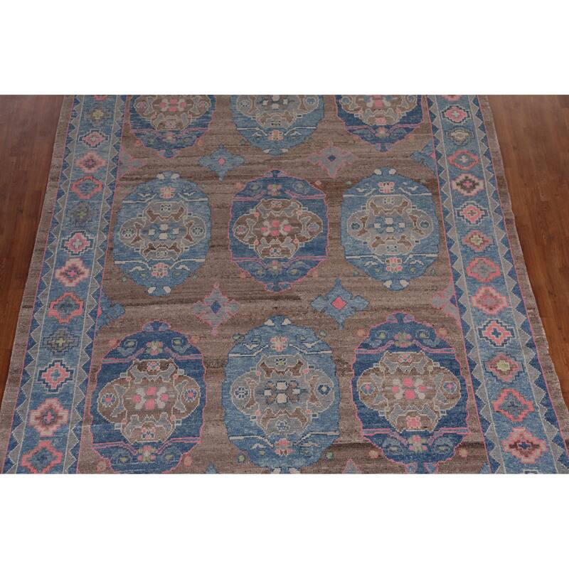 Hand Knotted Oriental 100% Wool Carpet Transitional Geometric Brown Oushak Area Rug - 12' 6'' X 8' 6''