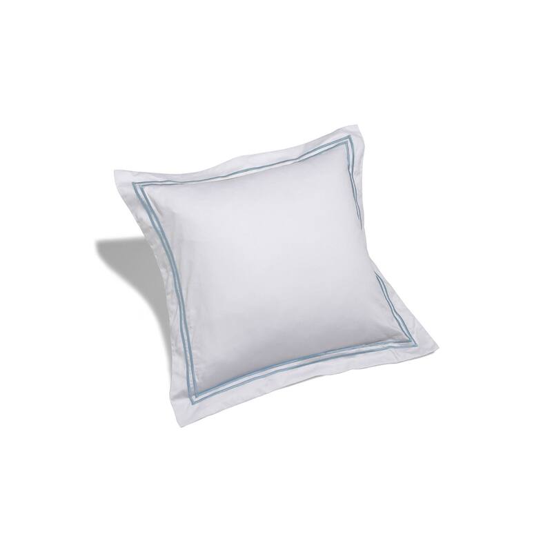 600 Thread Count Cotton 2 Stripe Embroidered Sham Cover Set - Blue