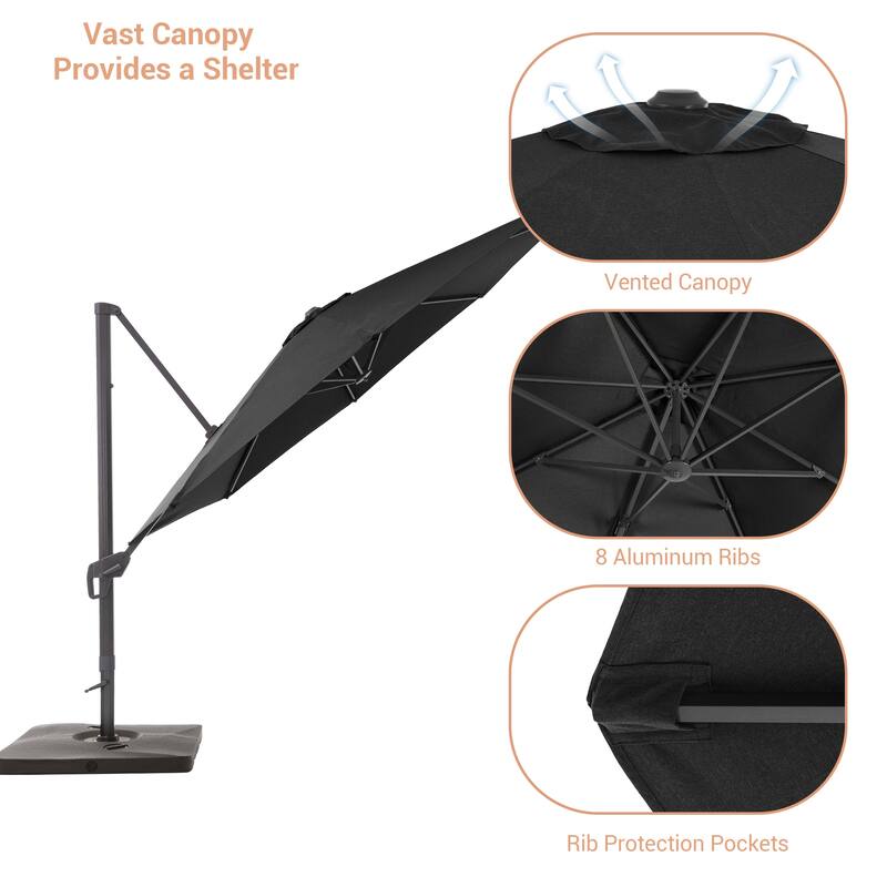 LIVOOSUN 11ft Patio Offset Umbrella Cantilever Umbrella with Base